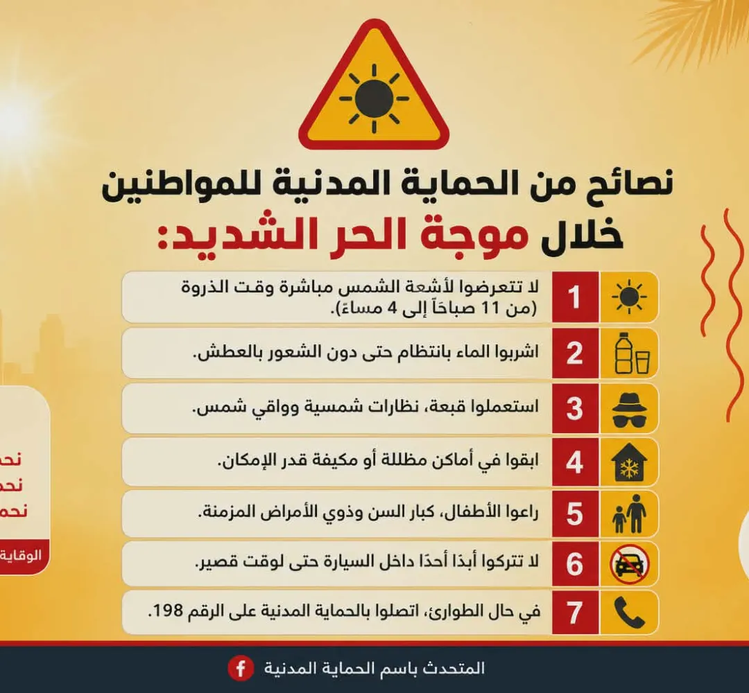 نصائح من الحماية المدنية للمواطنين خلال موجة الحر الشديد