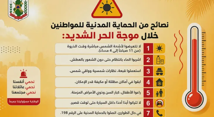 نصائح من الحماية المدنية للمواطنين خلال موجة الحر الشديد